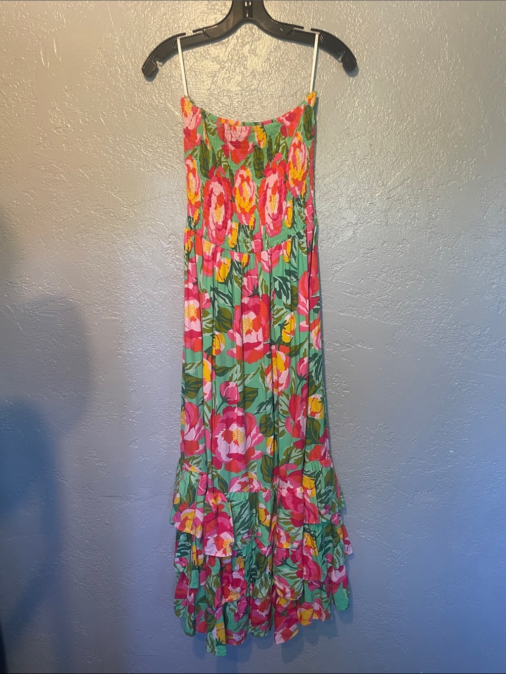 Floral Smocked Maxi halter top Dress in Pink & Green
